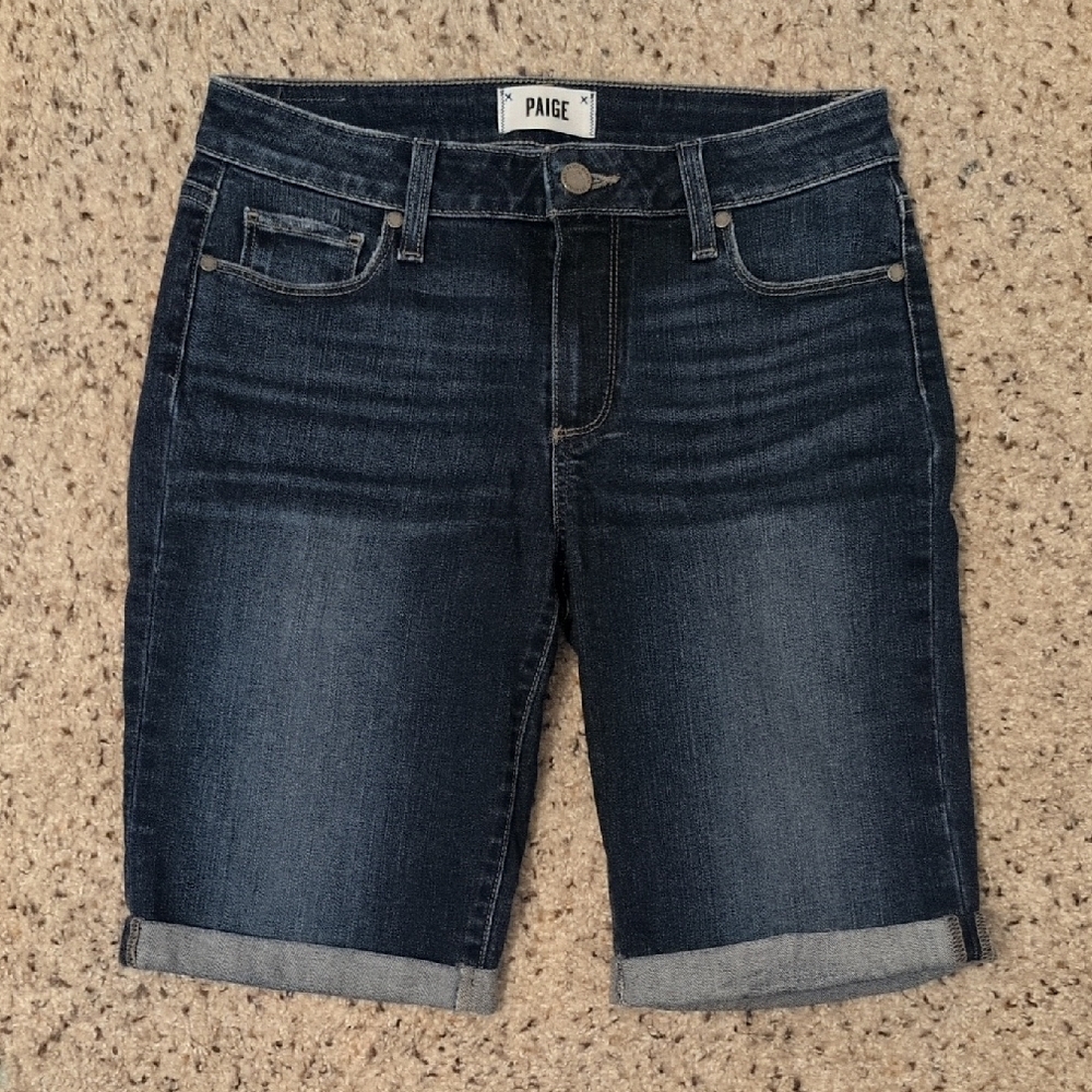 Paige Jax Knee Dark Wash Denim Shorts